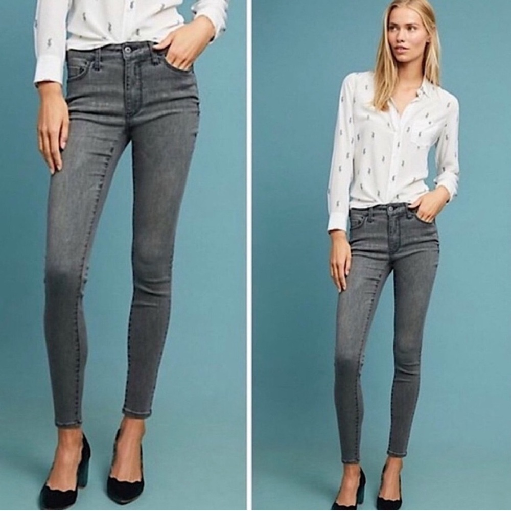 ANTHROPOLOGY Black Washed Skinny Jeans High waisted zipper front High Waist